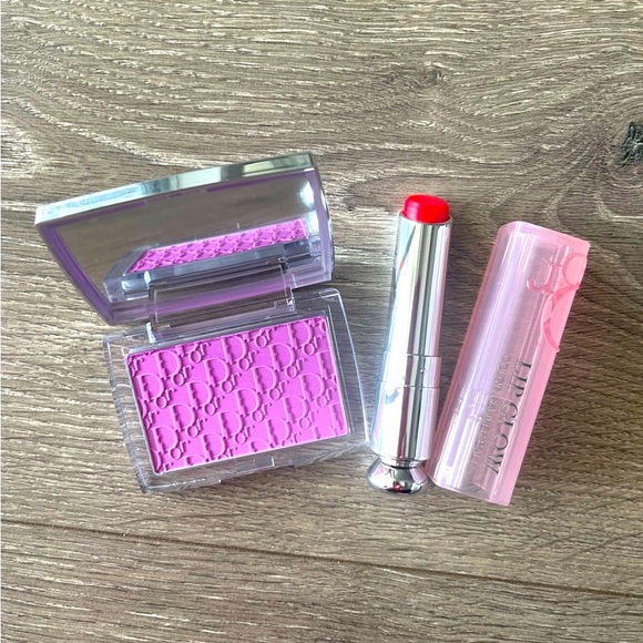 NWT Dior Rosy Glow Blush in Pink Lilac and Dior Addiction Lip Glow in Cherry